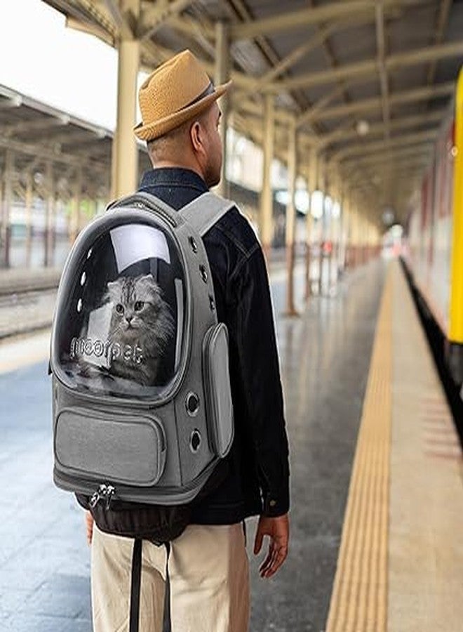 Jumix Moorpet Ventilated Cat Backpack Carrier - Transparent Dome Bubble with Mesh Sides - Ergonomic Design for Travel, Outdoor, Vet - Stylish Grey Pet Backpack - Image 2